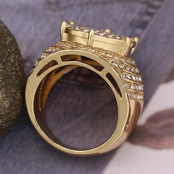 💍Noble Gold Plated Zircon Filled Fashion Chunky Luxury Ring for Men, UNVN12240 - Picture 3 of 9